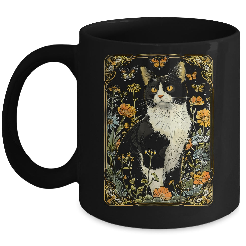 Cottagecore Aesthetic Cat Butterflies Flowers Garden Women Mug | teecentury