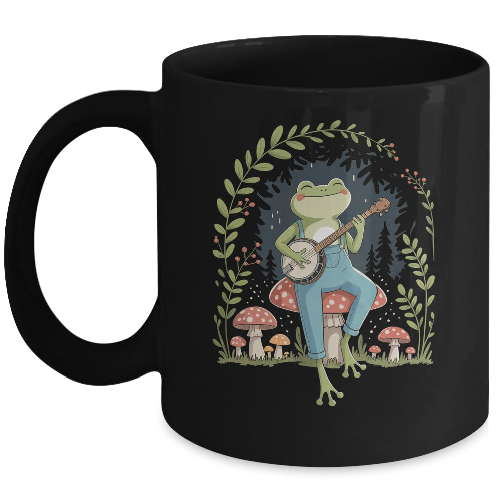Cottagecore Aesthetic Frog Playing Banjo On Mushroom Cute Mug | teecentury