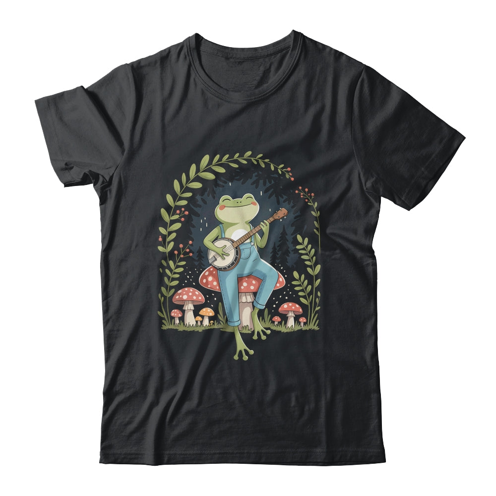Cottagecore Aesthetic Frog Playing Banjo On Mushroom Cute Shirt & Tank Top | teecentury