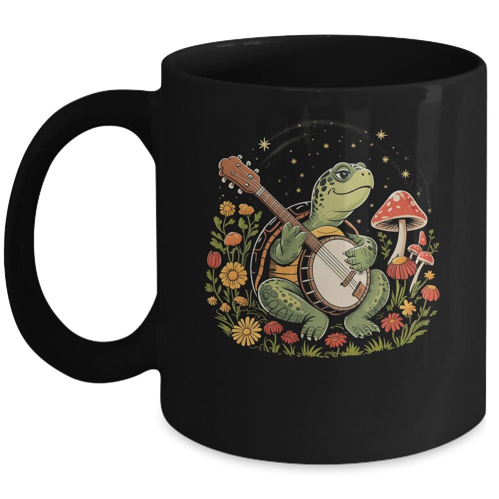 Cottagecore Aesthetic Mushroom Cute Turtle Playing Banjo Mug | teecentury
