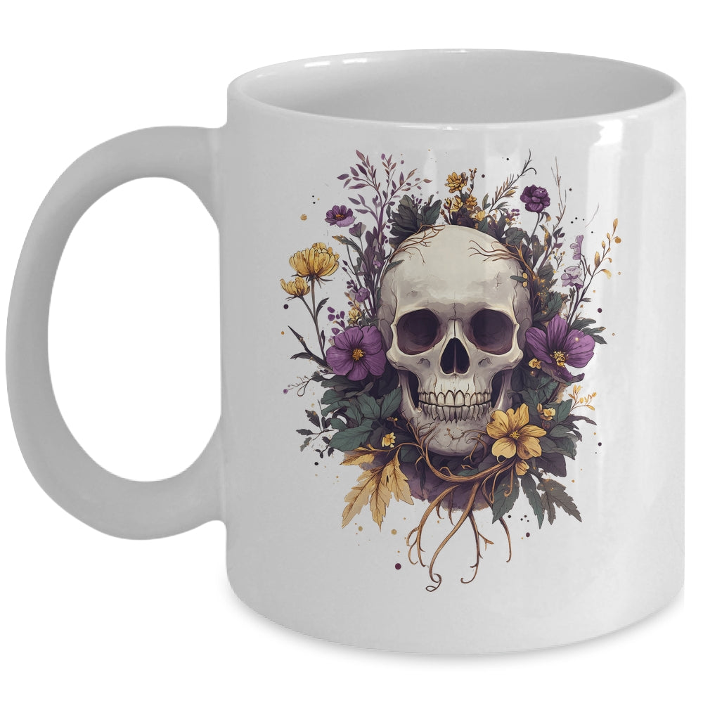 Cottagecore Aesthetic Skull Mushroom Collector Floral Goth Mug | teecentury