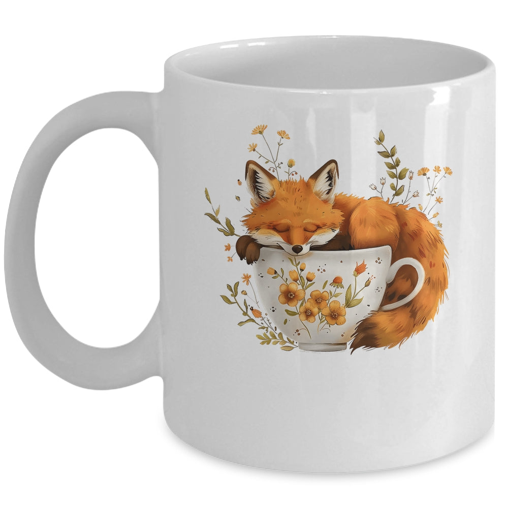 Cottagecore Floral Cute Fox Tea Cup Aesthetic Art Women Girl Mug | teecentury