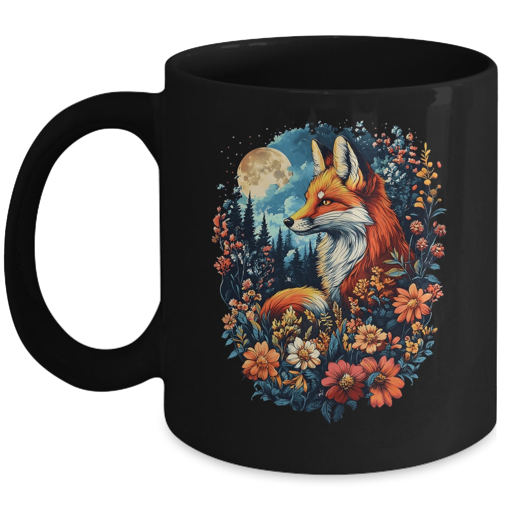 Cottagecore Floral Fox Colorful Flowers Goblincore Fairycore Mug | teecentury