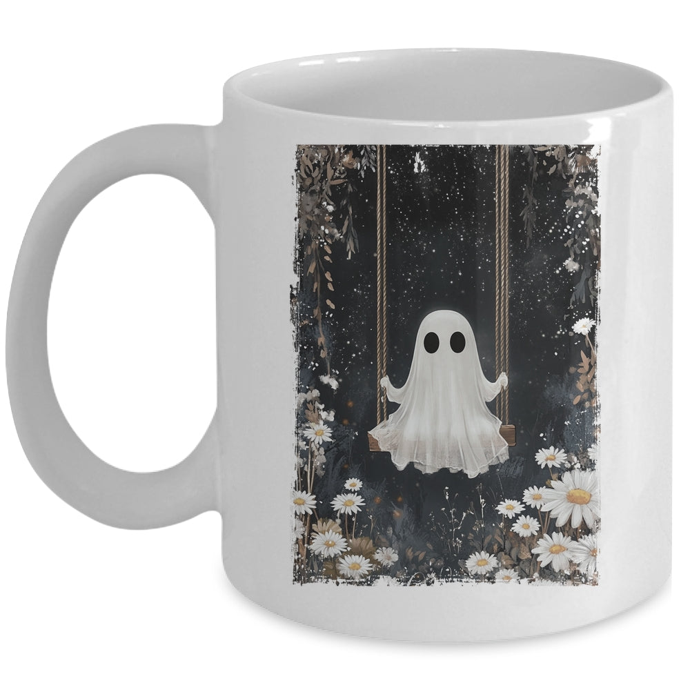 Cottagecore Ghost Swing Floral Aesthetic Halloween Spooky Mug | teecentury