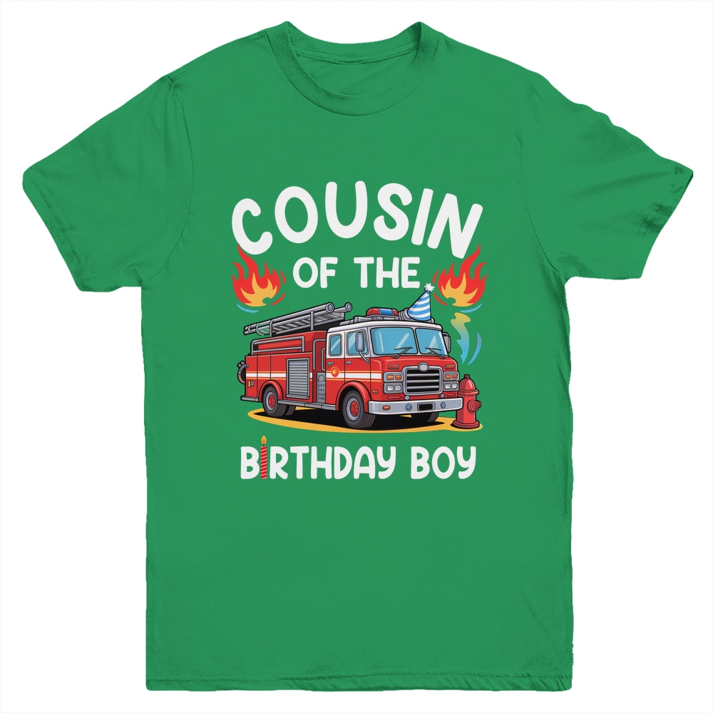 Cousin Of The Birthday Boy Fire Truck Firefighter 1st Party Youth Shirt | teecentury
