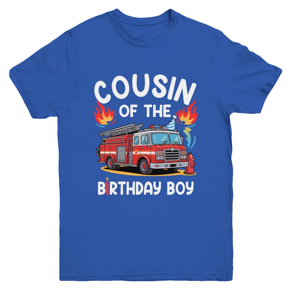 Cousin Of The Birthday Boy Fire Truck Firefighter 1st Party Youth Shirt | teecentury