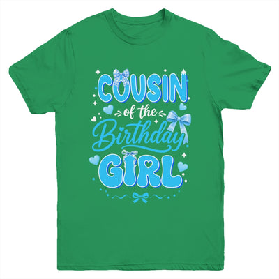 Cousin Of The Birthday Girl Family Coquette Bow Blue Cute Youth Shirt | teecentury