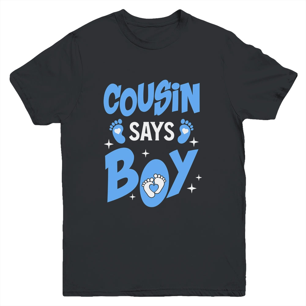 Cousin Says Boy Gender Reveal Team Boy Pregnancy Cousins Youth Shirt | teecentury