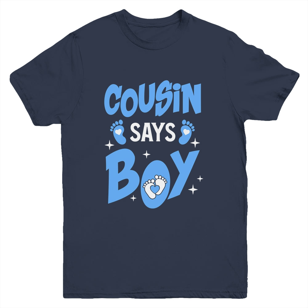 Cousin Says Boy Gender Reveal Team Boy Pregnancy Cousins Youth Shirt | teecentury