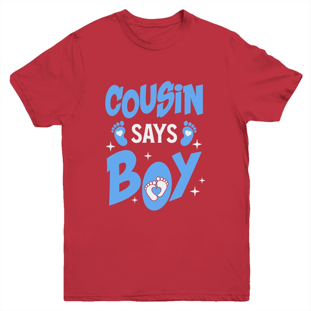 Cousin Says Boy Gender Reveal Team Boy Pregnancy Cousins Youth Shirt | teecentury