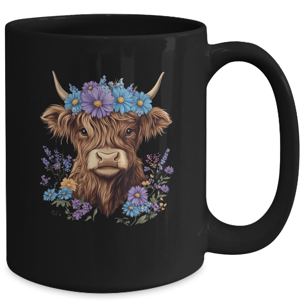 Cow Scottish Highland Cow Western Flower Farm Farmer Women Mug | teecentury