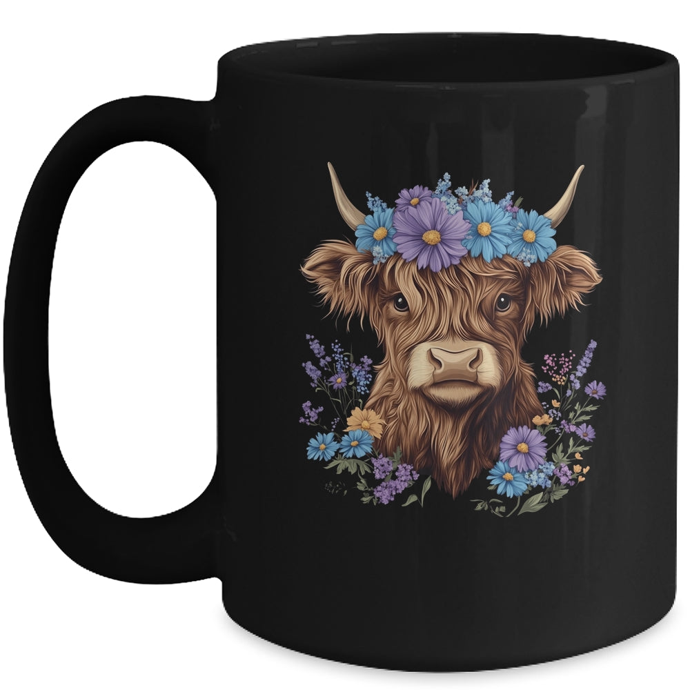 Cow Scottish Highland Cow Western Flower Farm Farmer Women Mug | teecentury