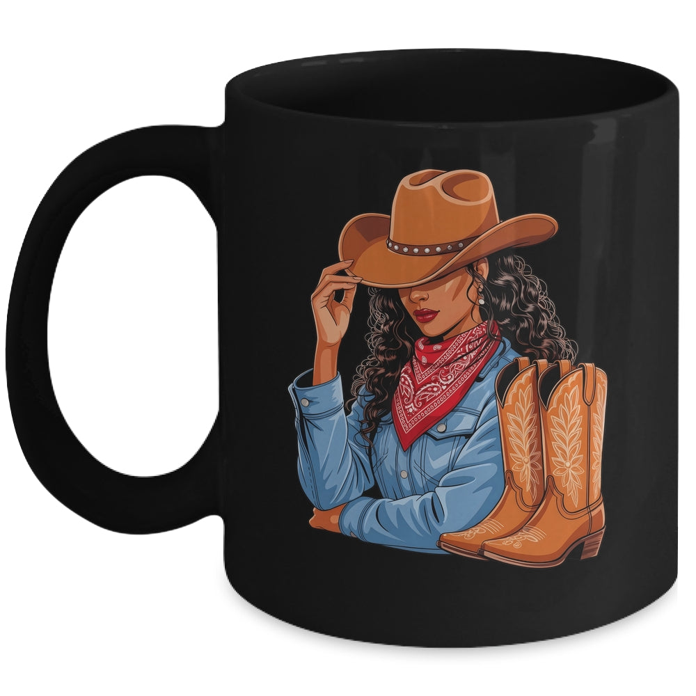 Cowgirl Western Boots Afro Western Melanin Black African Mug | teecentury