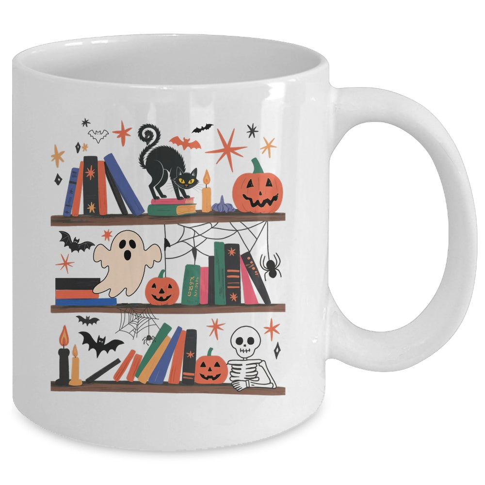 Cozy Halloween Bookshelf Read Book Ghost Pumpkin Fall Autumn Mug | teecentury