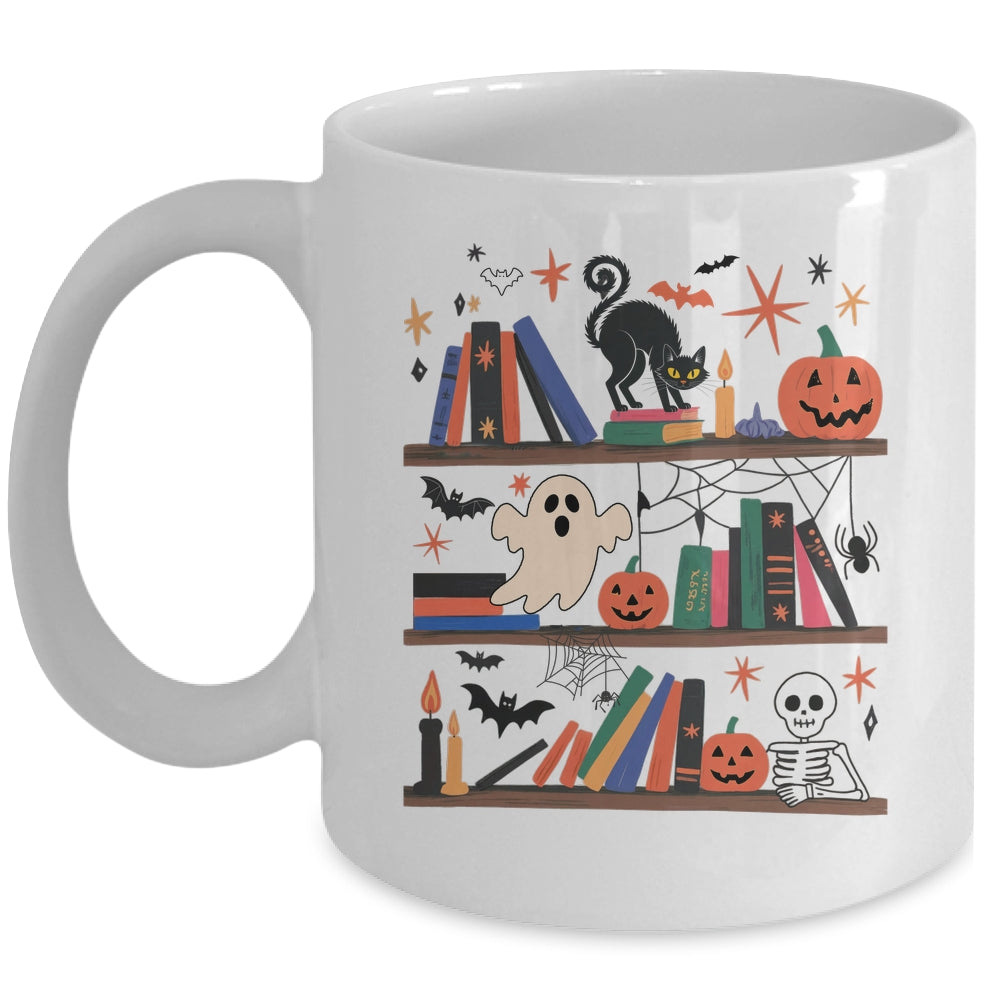 Cozy Halloween Bookshelf Read Book Ghost Pumpkin Fall Autumn Mug | teecentury
