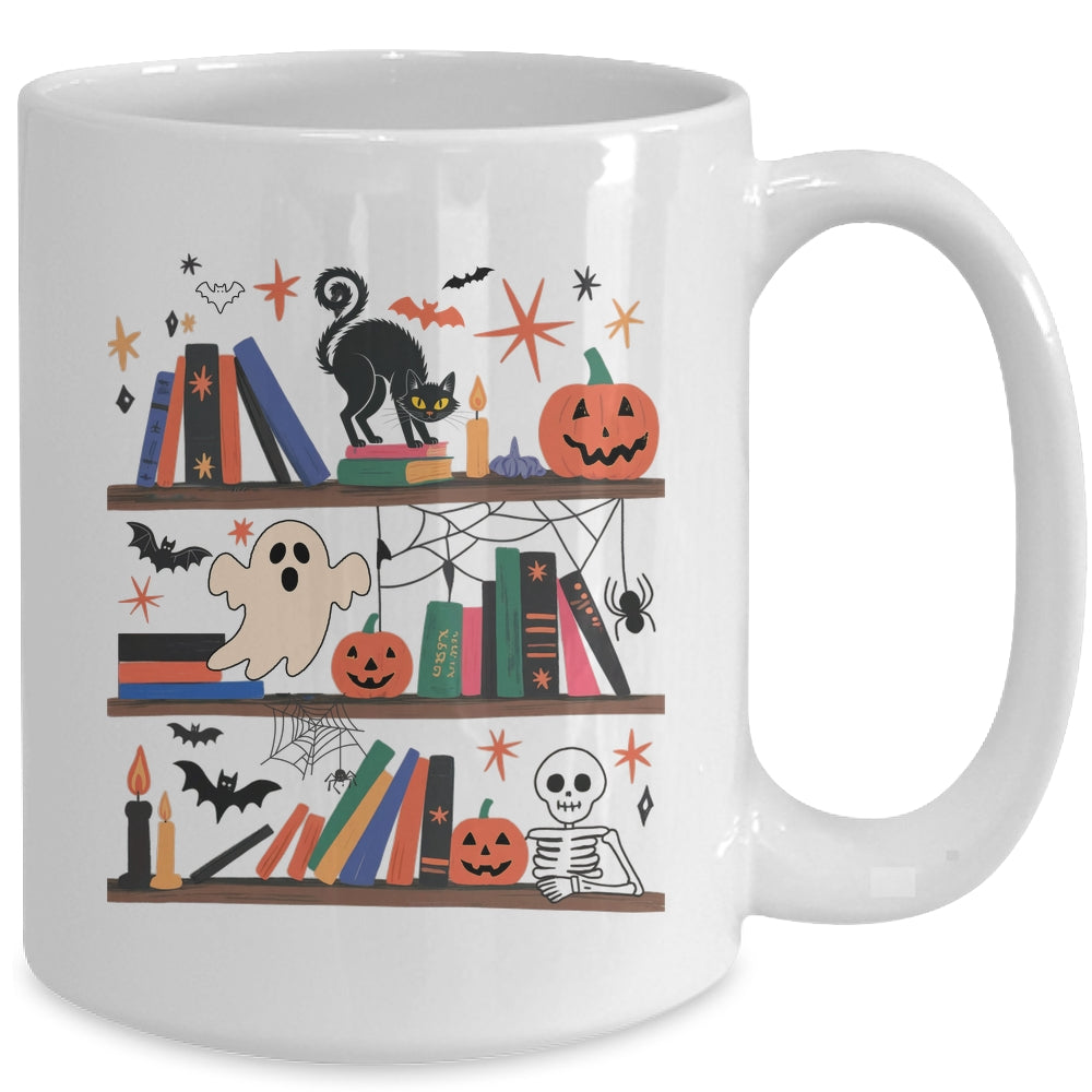 Cozy Halloween Bookshelf Read Book Ghost Pumpkin Fall Autumn Mug | teecentury