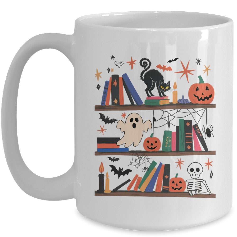 Cozy Halloween Bookshelf Read Book Ghost Pumpkin Fall Autumn Mug | teecentury