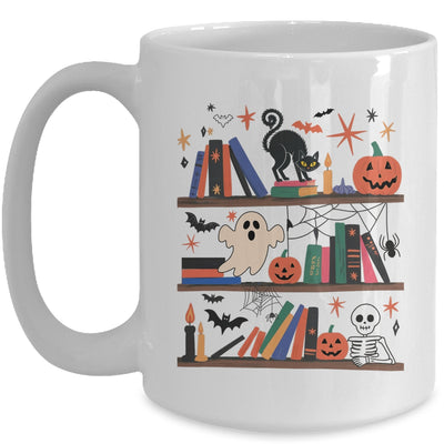 Cozy Halloween Bookshelf Read Book Ghost Pumpkin Fall Autumn Mug | teecentury