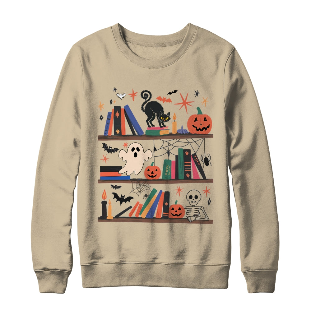 Cozy Halloween Bookshelf Read Book Ghost Pumpkin Fall Autumn Shirt & Sweatshirt | teecentury