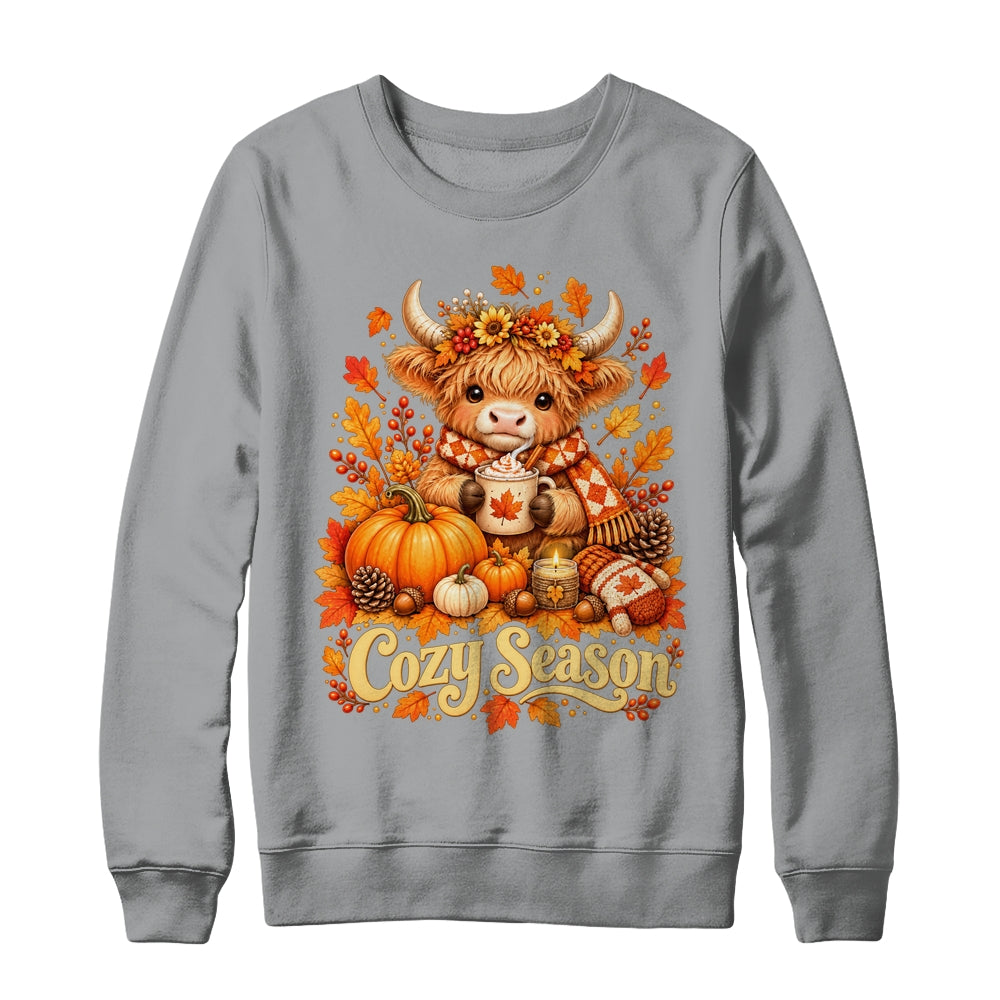 Cozy Season Highland Cow Pumpkin Autumn Fall Graphic Shirt & Sweatshirt | teecentury