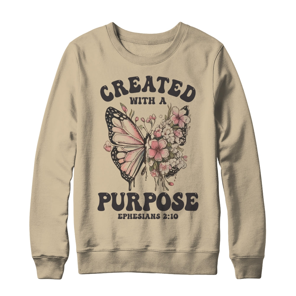 Created With A Purpose Boho Butterfly Christian Women Faith Shirt & Sweatshirt | teecentury