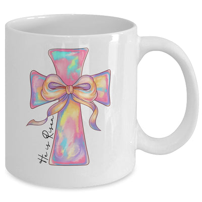 Cross Easter Pink He Is Risen Cross Coquette Bow Easter Mug | teecentury