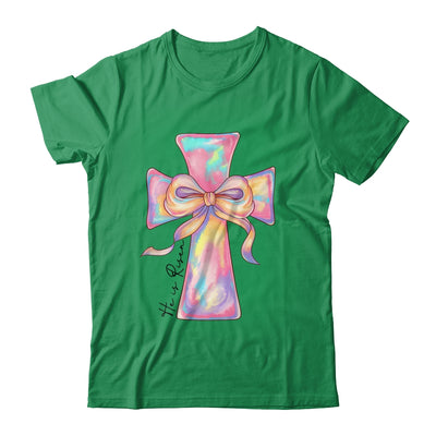 Cross Easter Pink He Is Risen Cross Coquette Bow Easter Shirt & Sweatshirt | teecentury