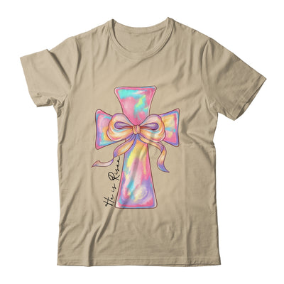 Cross Easter Pink He Is Risen Cross Coquette Bow Easter Shirt & Sweatshirt | teecentury