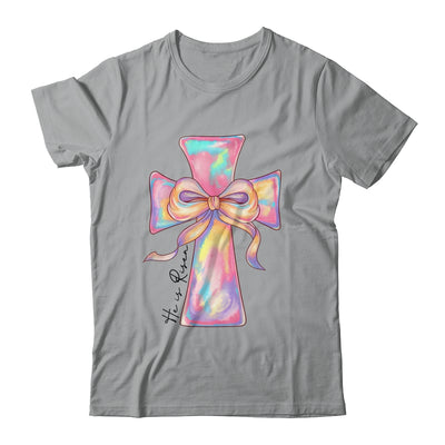 Cross Easter Pink He Is Risen Cross Coquette Bow Easter Shirt & Sweatshirt | teecentury