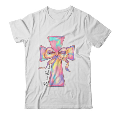 Cross Easter Pink He Is Risen Cross Coquette Bow Easter Shirt & Sweatshirt | teecentury