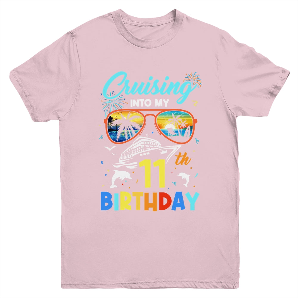 Cruising Into My 11th Birthday Party Cruise 11 Years Old Youth Shirt | teecentury