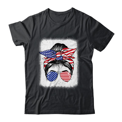Cute 4th Of July Messy Bun Girl American Flag Patriotic USA Shirt & Tank Top | teecentury