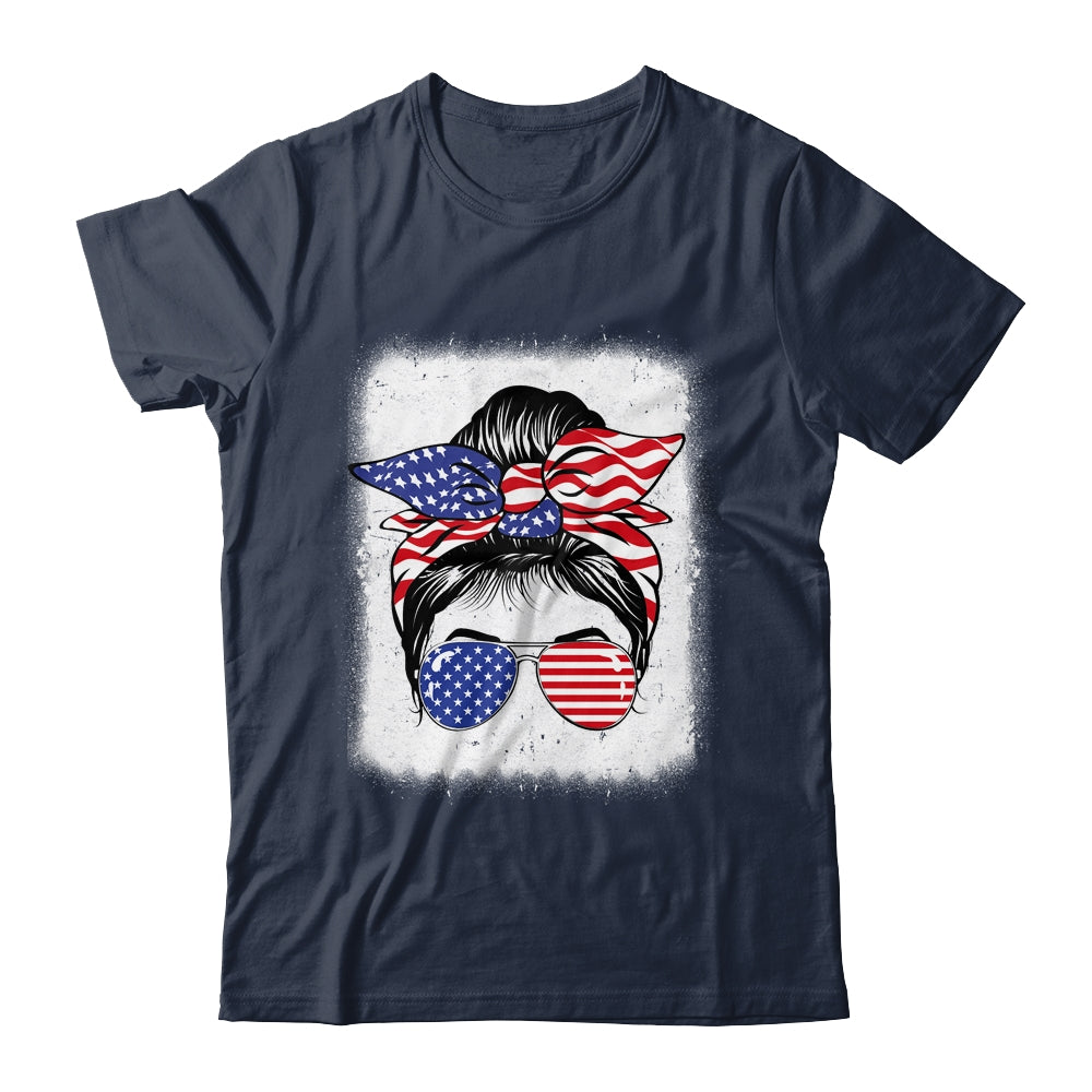 Cute 4th Of July Messy Bun Girl American Flag Patriotic USA Shirt & Tank Top | teecentury