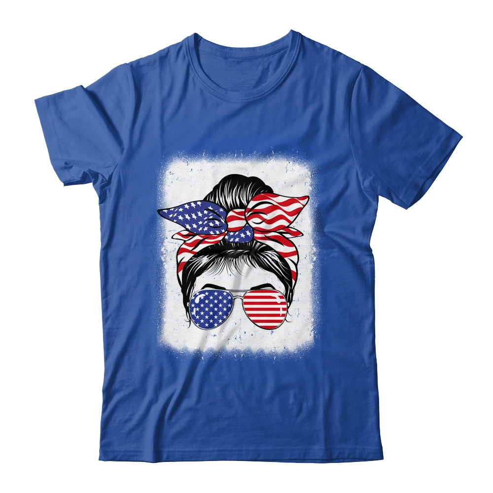 Cute 4th Of July Messy Bun Girl American Flag Patriotic USA Shirt & Tank Top | teecentury