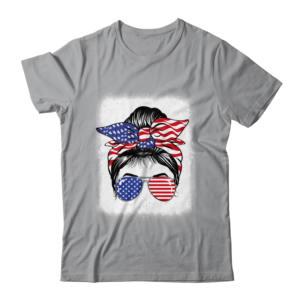 Cute 4th Of July Messy Bun Girl American Flag Patriotic USA Shirt & Tank Top | teecentury