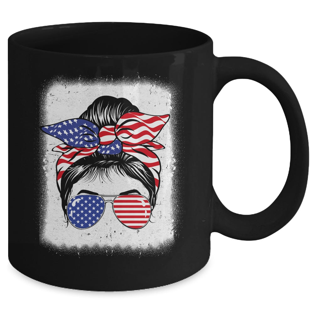 Cute 4th Of July Messy Bun Girl American Flag Patriotic USA Mug | teecentury