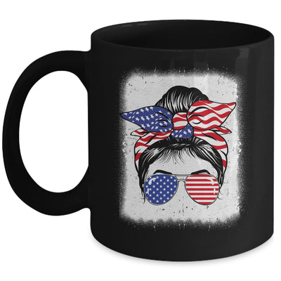 Cute 4th Of July Messy Bun Girl American Flag Patriotic USA Mug | teecentury