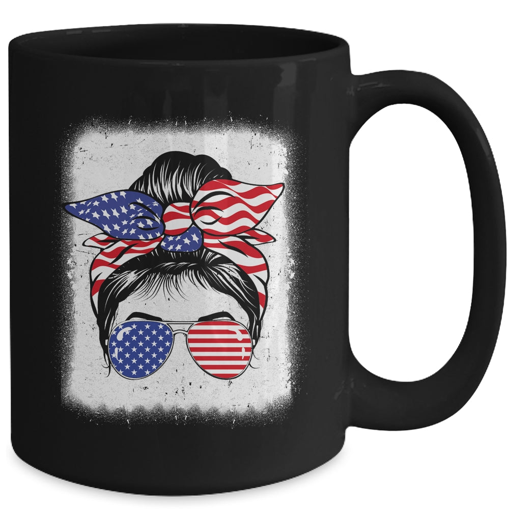 Cute 4th Of July Messy Bun Girl American Flag Patriotic USA Mug | teecentury