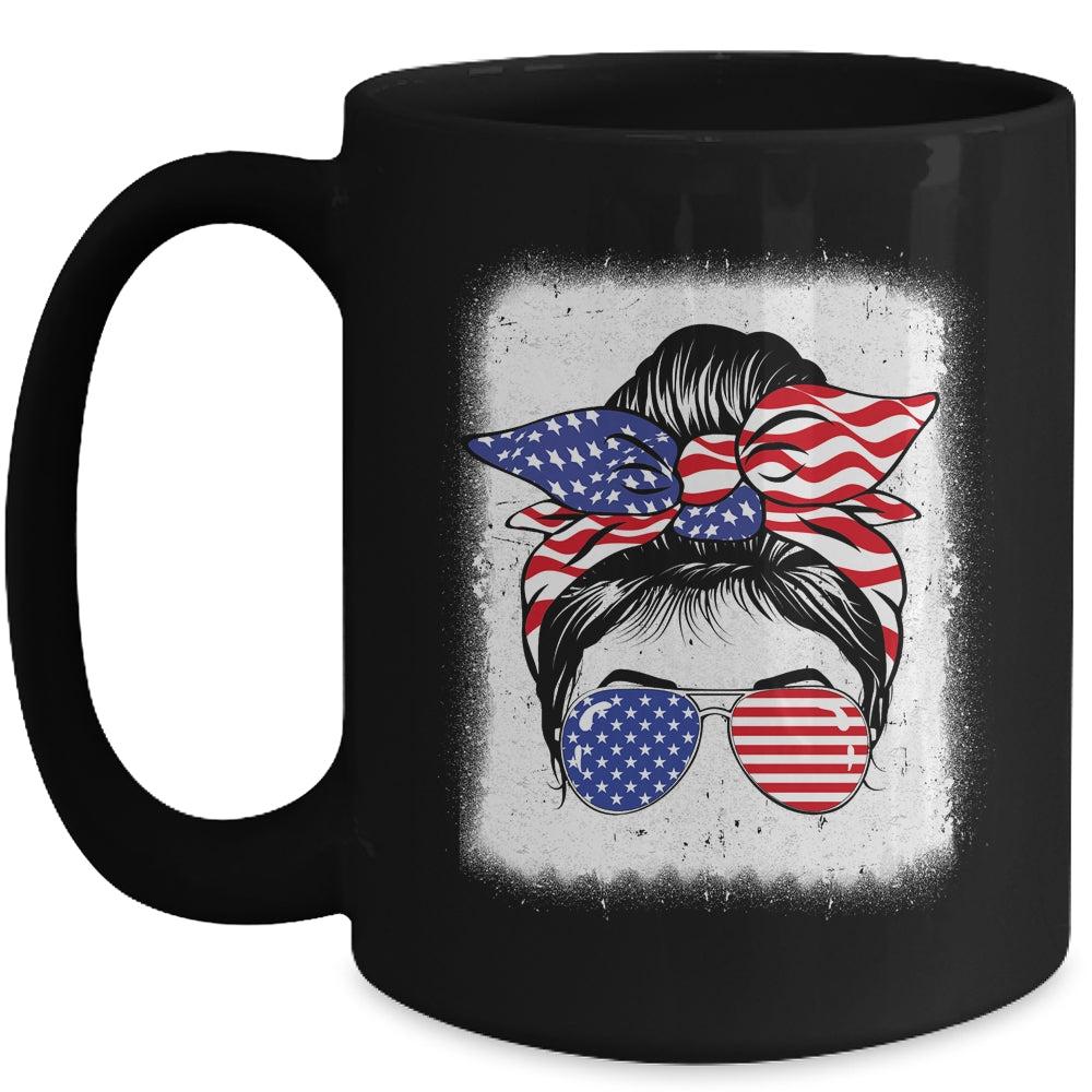Cute 4th Of July Messy Bun Girl American Flag Patriotic USA Mug | teecentury