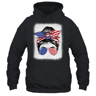 Cute 4th Of July Messy Bun Girl American Flag Patriotic USA Shirt & Tank Top | teecentury