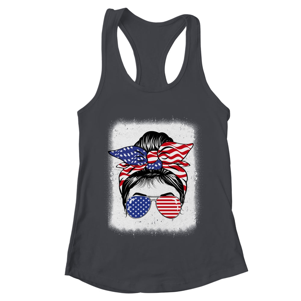 Cute 4th Of July Messy Bun Girl American Flag Patriotic USA Shirt & Tank Top | teecentury