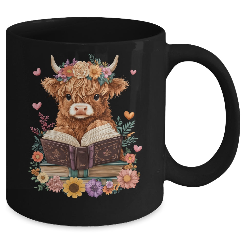 Cute Baby Highland Cow Reading Book Lover Bookworm Girls Mug | teecentury