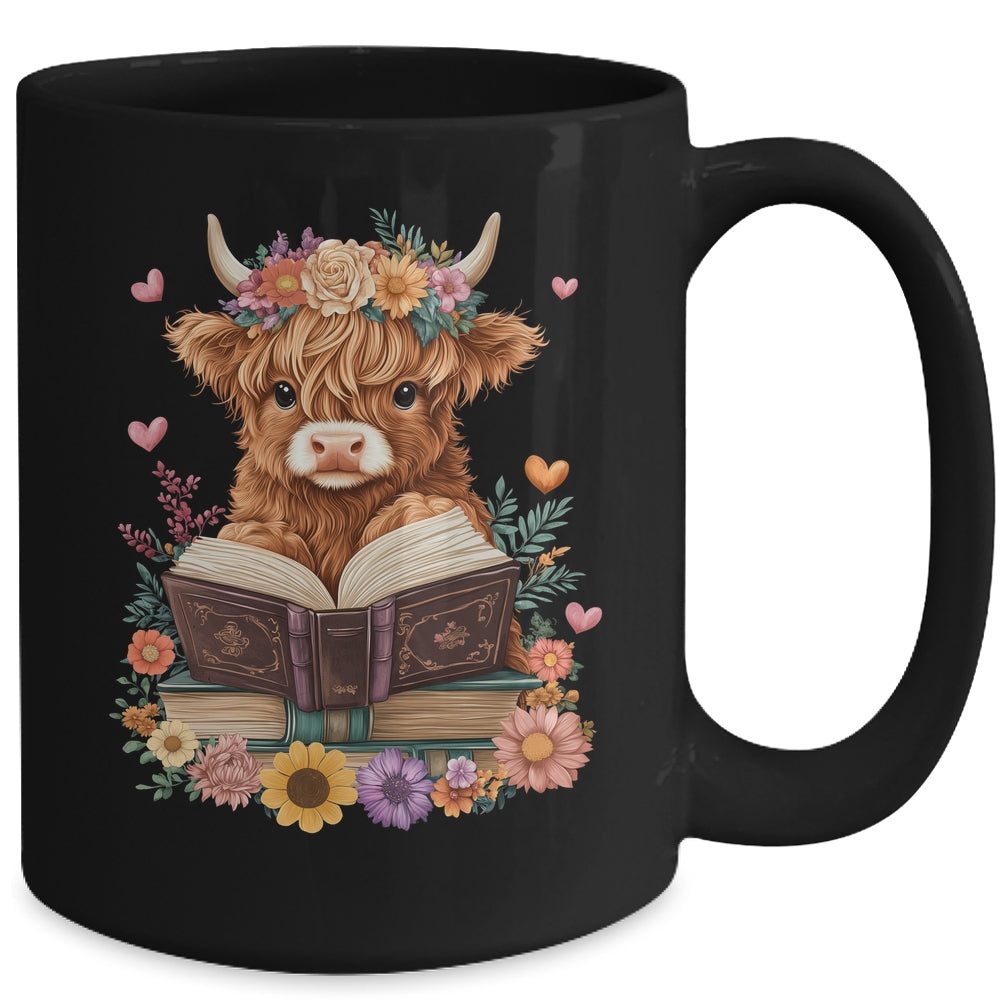 Cute Baby Highland Cow Reading Book Lover Bookworm Girls Mug | teecentury