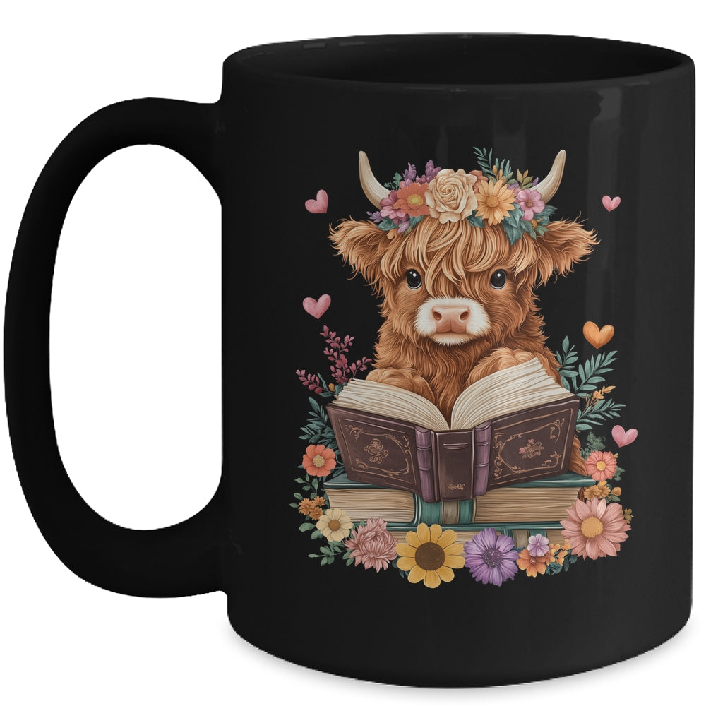 Cute Baby Highland Cow Reading Book Lover Bookworm Girls Mug | teecentury