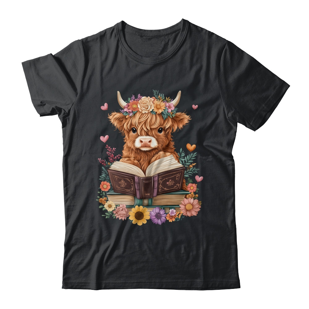 Cute Baby Highland Cow Reading Book Lover Bookworm Girls Shirt & Tank Top | teecentury