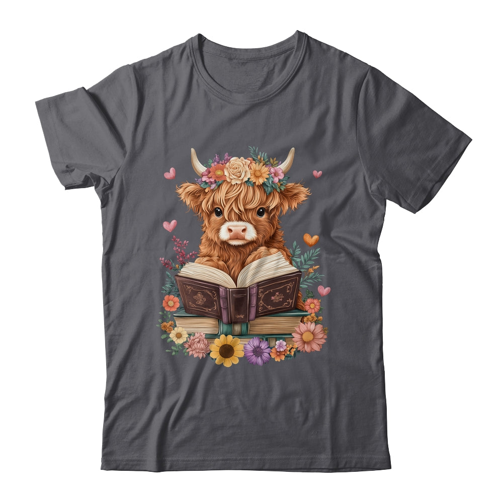 Cute Baby Highland Cow Reading Book Lover Bookworm Girls Shirt & Tank Top | teecentury