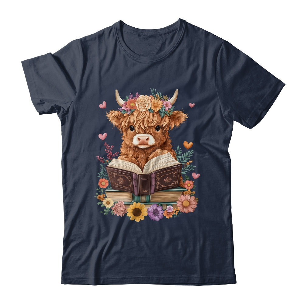 Cute Baby Highland Cow Reading Book Lover Bookworm Girls Shirt & Tank Top | teecentury