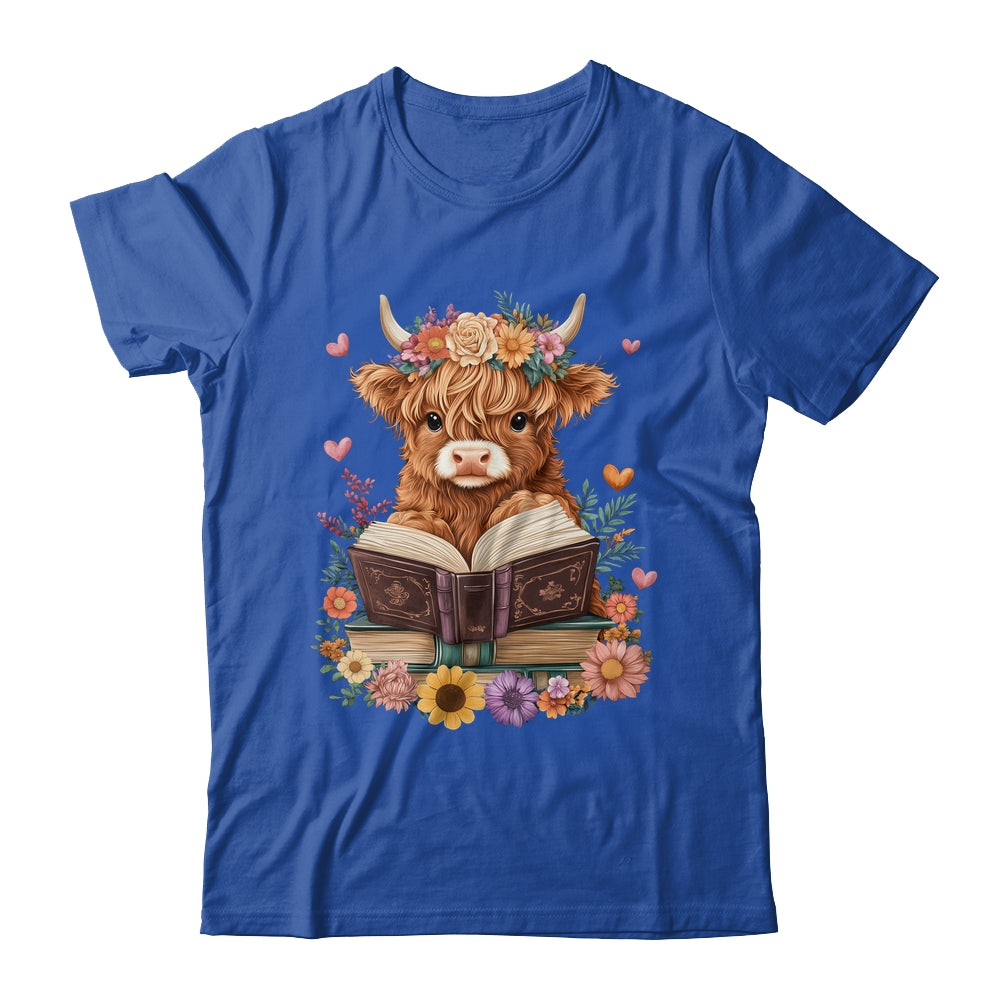 Cute Baby Highland Cow Reading Book Lover Bookworm Girls Shirt & Tank Top | teecentury