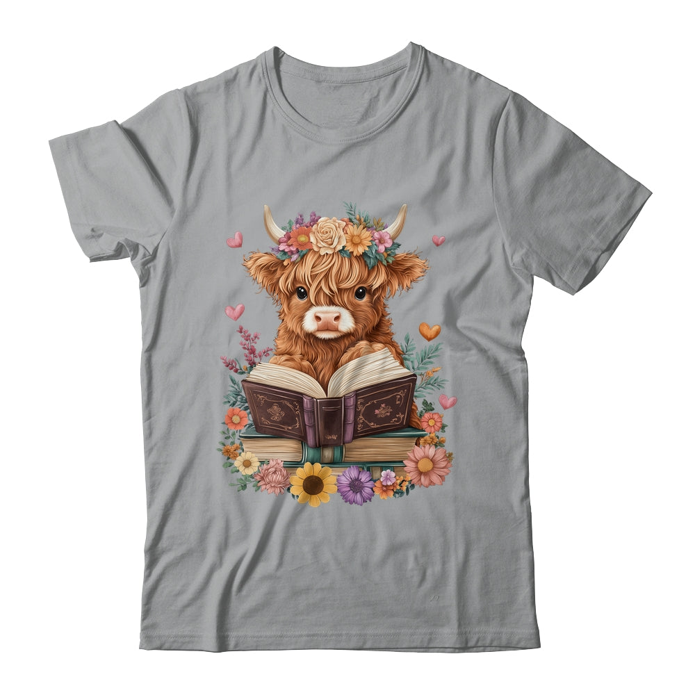 Cute Baby Highland Cow Reading Book Lover Bookworm Girls Shirt & Tank Top | teecentury