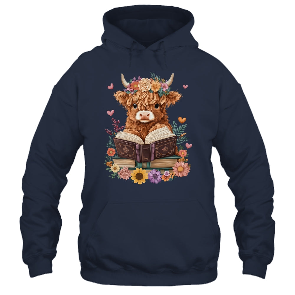 Cute Baby Highland Cow Reading Book Lover Bookworm Girls Shirt & Tank Top | teecentury